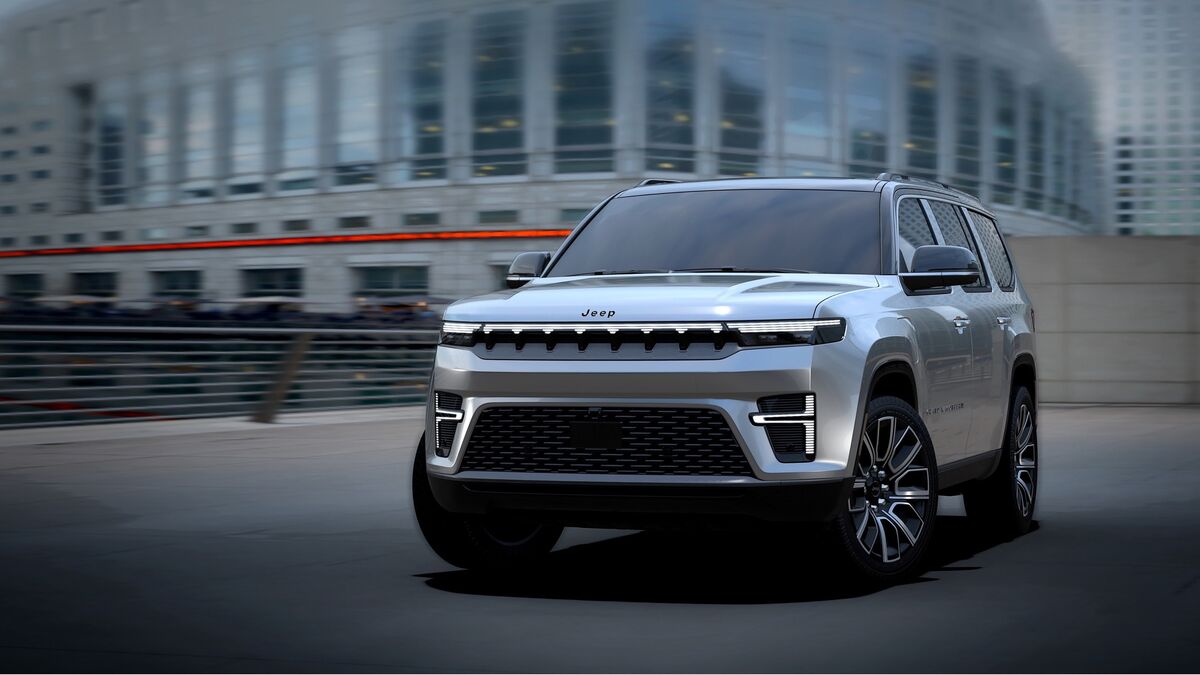 A teaser photo showing the 2026 Jeep Grand Wagoneer from a front quarter angle