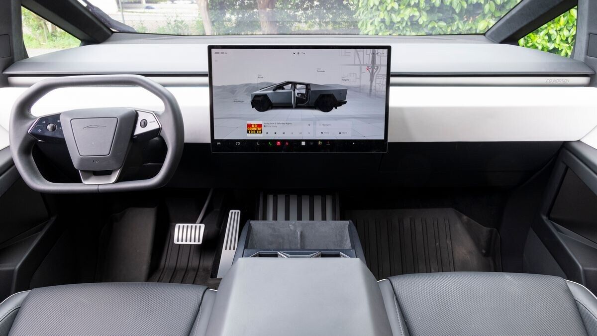 The interior of the 2025 Tesla Cybertruck, which receives regular software updates