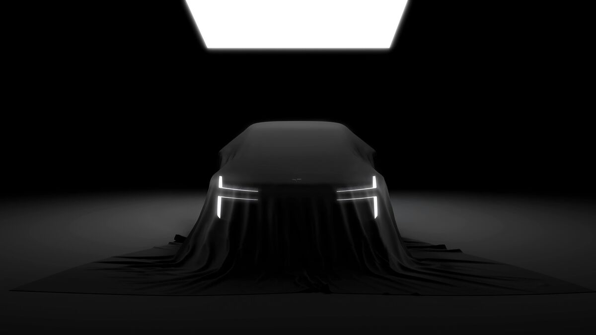 A teaser photo showing the upcoming Polestar 7 compact SUV under a sheet