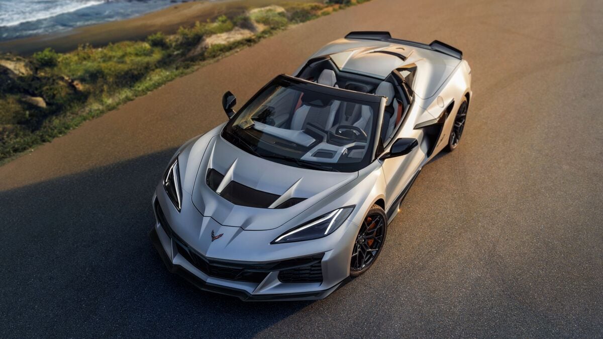 The 2026 Chevrolet Corvette ZR1X Quail Silver Limited Edition seen from overhead