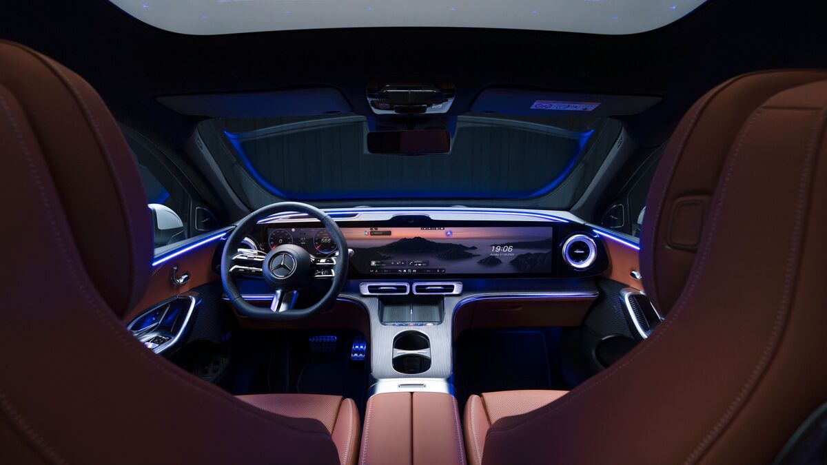 The interior of the 2026 Mercedes-Benz GLC with EQ technology with its Hyperscreen dashboard