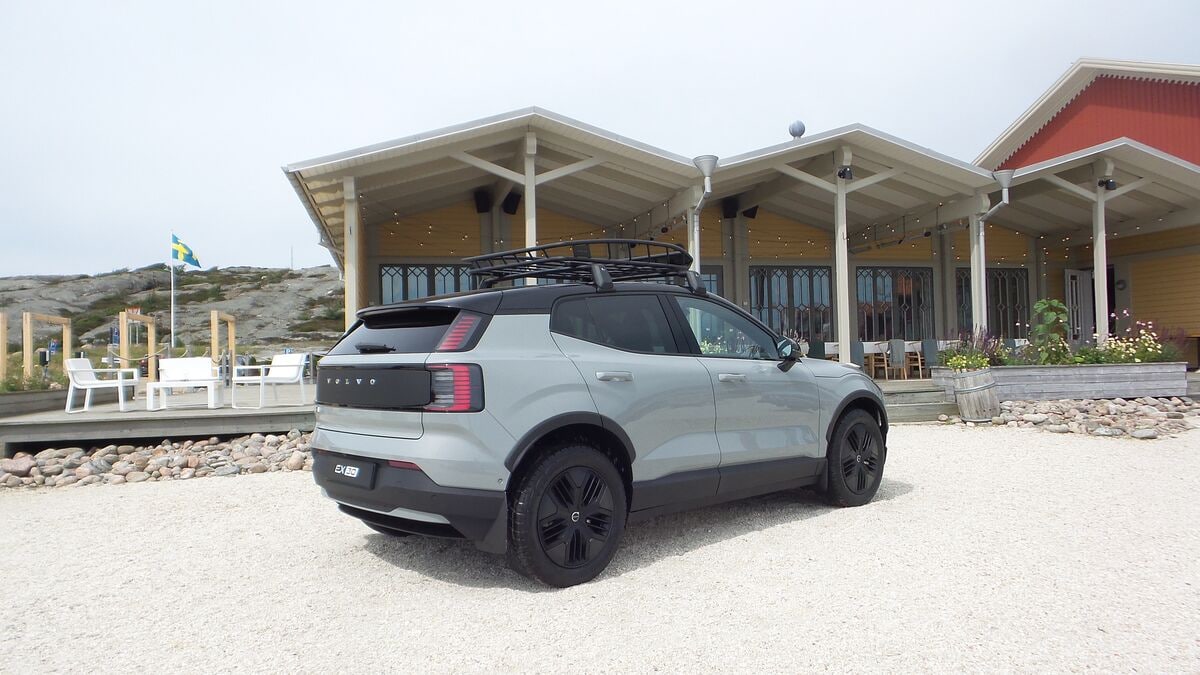 2026 Volvo EX30 Cross Country parked at Swedish locales.
