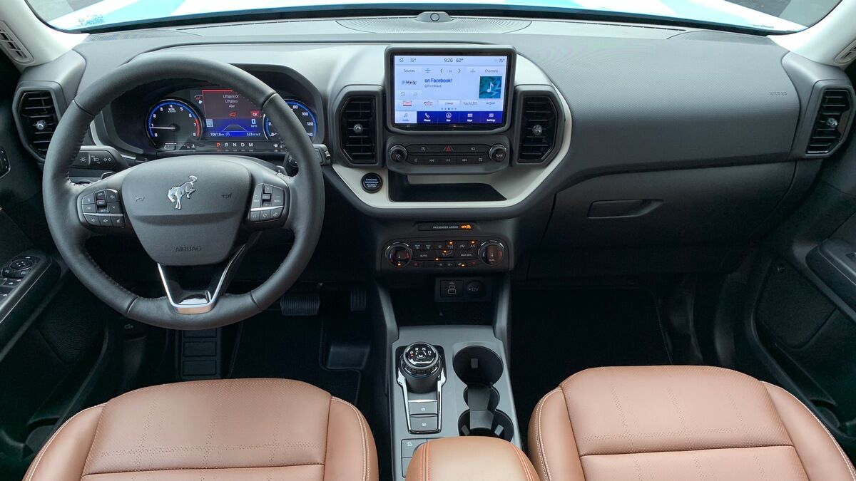 The interior of the 2023 Ford Bronco Sport with its central touchscreen