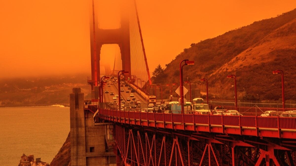 San Francisco traffic backed up entering the Golden Gate Bridge