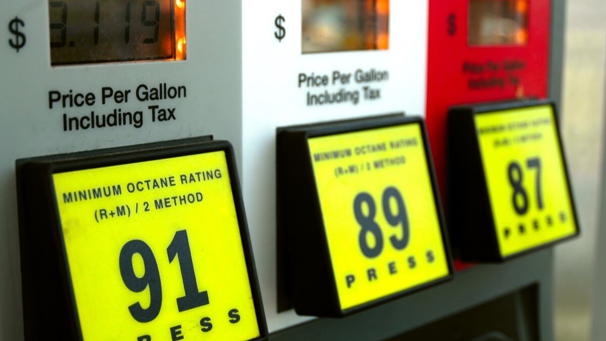An image showing gas prices at a pump at 91, 89, and 87 octane