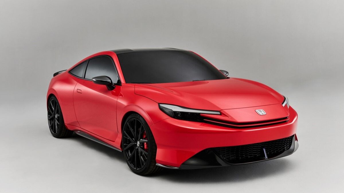 The upcoming 2026 Honda Prelude in red seen from a front quarter angle