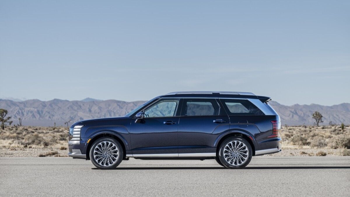 The newly-redesigned 2026 Hyundai Palisade seen in profile in the desert