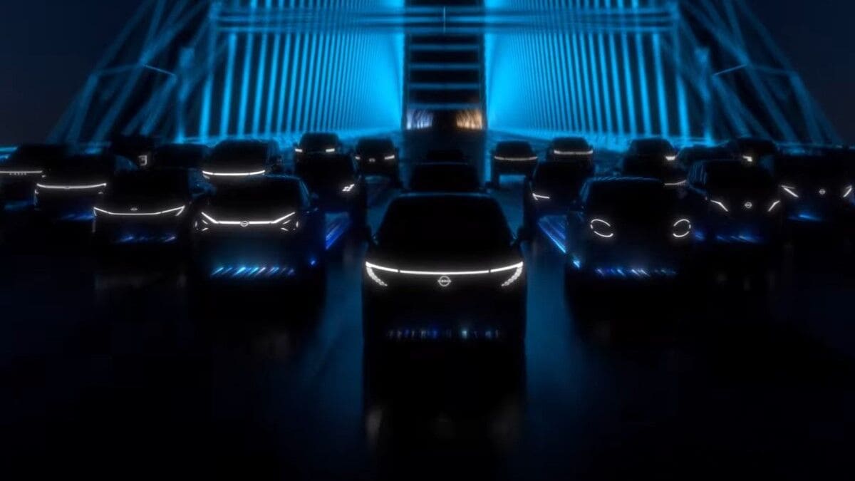 A teaser image Nissan released showing many planned EVs for both its Nissan and Infiniti lineups