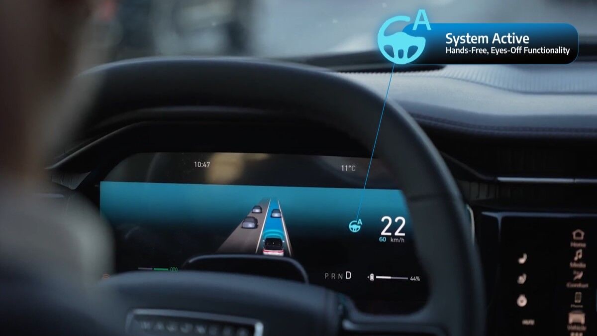 A publicity image showing the STLA Auto Drive engaged in a test vehicle