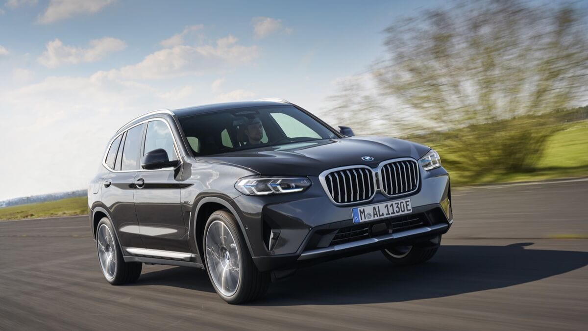 The 2022 BMW X3 in gray seen from a front quarter angle