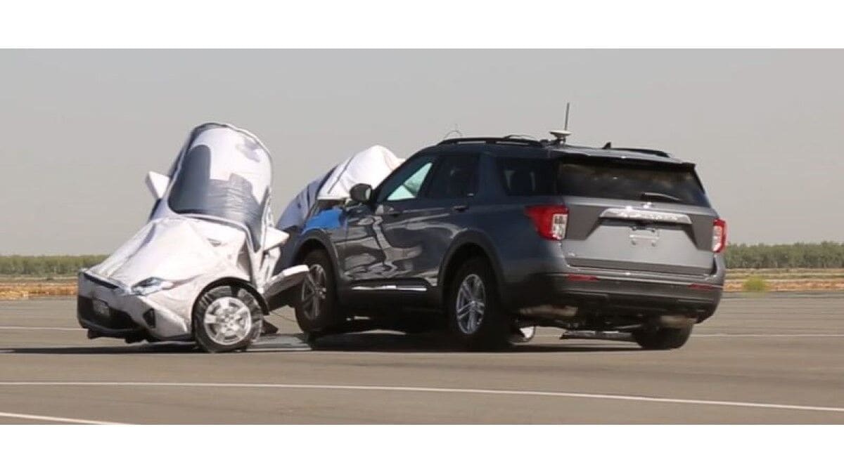 A test of an automatic emergency braking system involving a Ford Explorer SUV