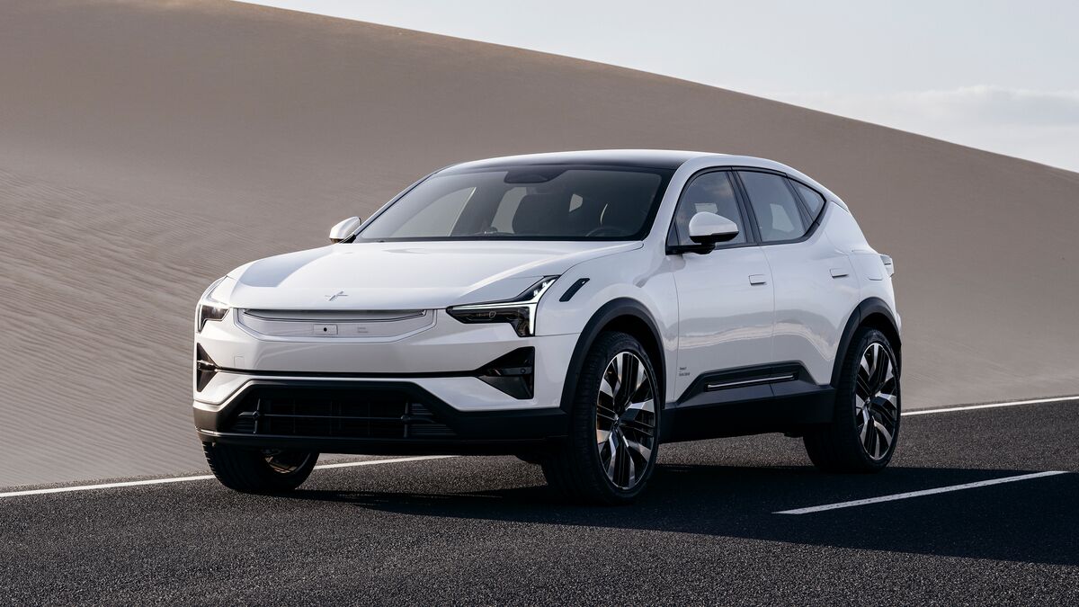 The Polestar 3 electric SUV in white seen from a front quarter angle