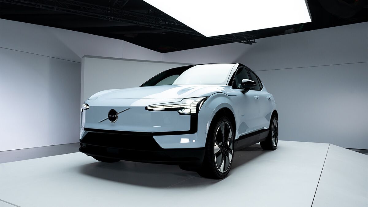 2025 Volvo EX30 in a showroom.