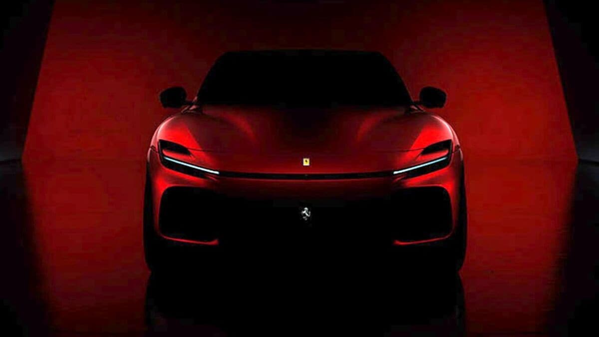The 2025 Ferrari Purosangue SUV in red seen from head on