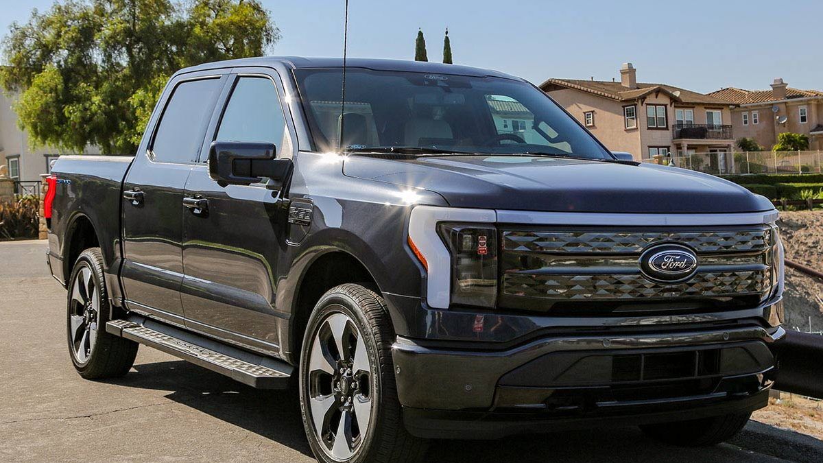 2022 Ford F-150 Lightning parked in a parking lot.
