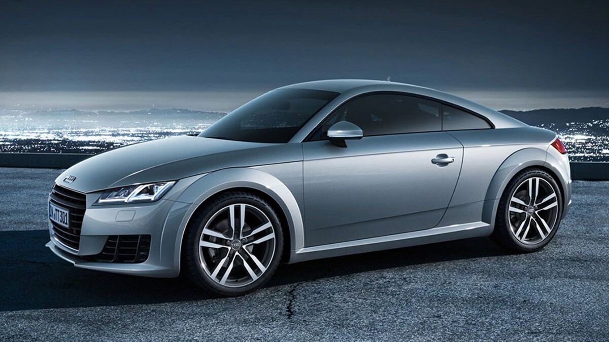 The 2017 Audi TT in gray seen from a front quarter angle