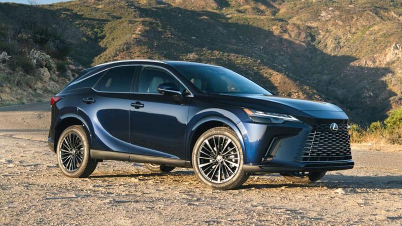 2025 Lexus RX parked with hills in the background.